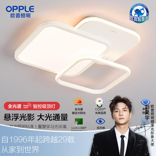 欧普（OPPLE）灵域卧室奶油风方形线面儿童房吸顶灯 商品图0