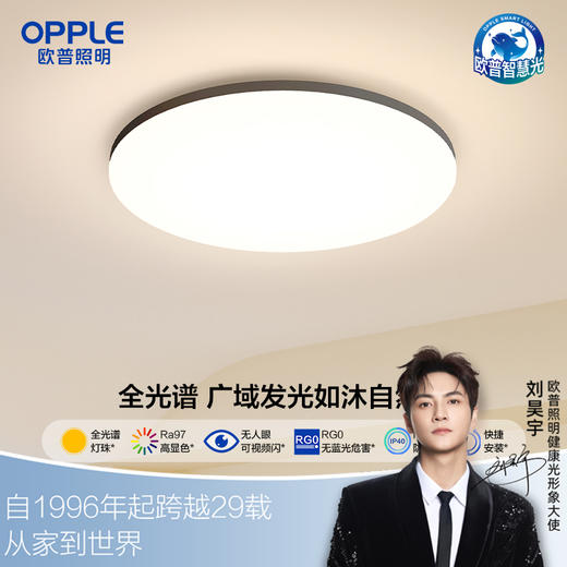 欧普（OPPLE）全光谱led圆形现代黑边简约铭宇卧室书房吸顶灯智控 商品图0
