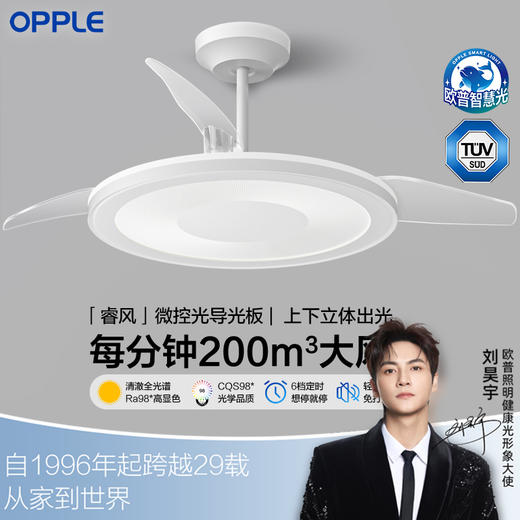 欧普（OPPLE）睿风侧发光餐厅风扇灯全光谱极简风防眩卧室隐形吊扇灯 商品图0