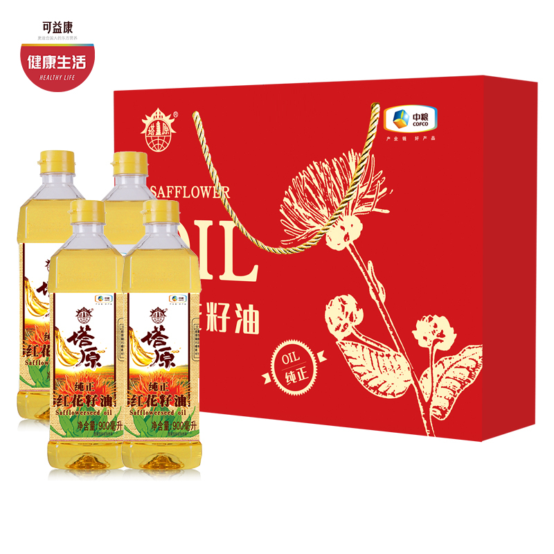 中粮塔原纯正红花籽油  滴滴香醇 油色清亮 高烟点 炒菜香 900ml*4