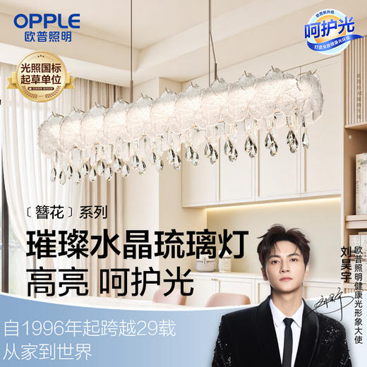 欧普（OPPLE）25新法式餐吊灯簪花奶油风仙气水晶玻璃挂片餐厅 商品图0
