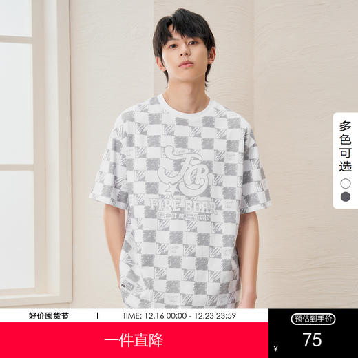 gxg.jeans男装2024年夏季热卖撞色棋盘格设计圆领短袖T恤J24D442033 商品图0