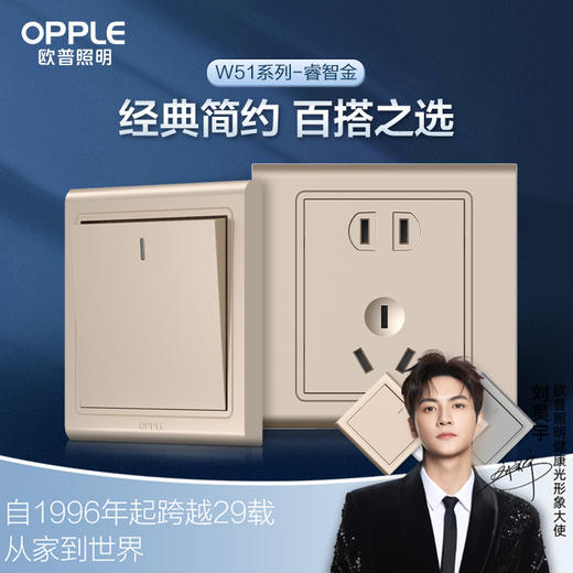 欧普（OPPLE）开关插座W51悦动睿智金五孔usb16a多孔空调面板墙壁家用86型 商品图0