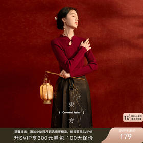 三彩【红韵风华】2025冬季新款新中式针织衫立领镂空毛衫修身C