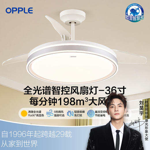 欧普（OPPLE）韵风餐厅风扇灯全光谱现代简约卧室隐形吊扇灯 商品图0