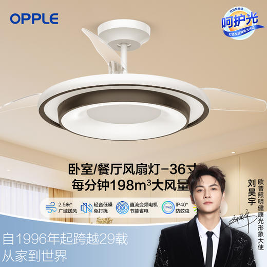 欧普（OPPLE）追风餐厅风扇灯现代简约线面卧室隐形吊扇灯 商品图0