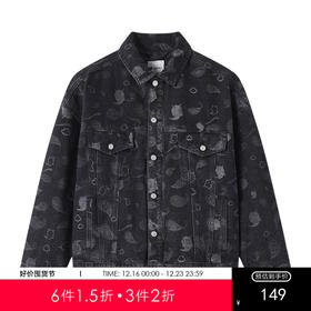 gxgjeans男装秋冬牛仔夹克男满印翻领加厚夹克外套