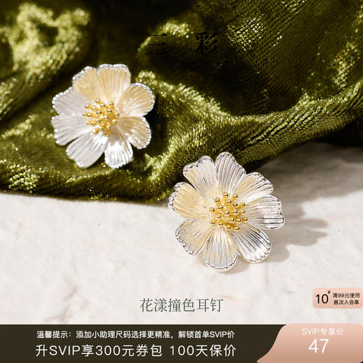 三彩2025新款自然系花朵耳钉S925银针拉丝金银撞色艺术约会小众女 商品图0