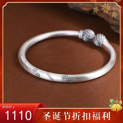 【繁花绕腕】999足银古朴圆棍实心小花车花蒜头开口手镯【SCH-SZ0025-1-222】 商品图0