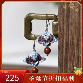【牡丹芳泽】S925银牡丹景泰蓝南红玛瑙耳饰【SCH-SY32446】