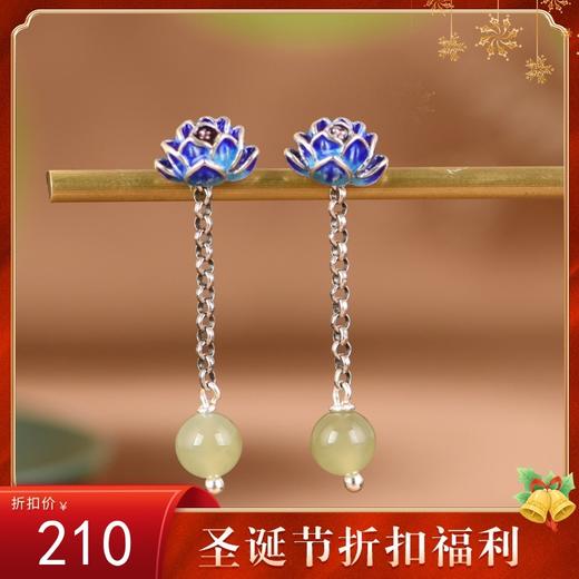 【莲韵飘香】S925银烧蓝莲花和田玉耳钉【SCH-TRS31109】 商品图0