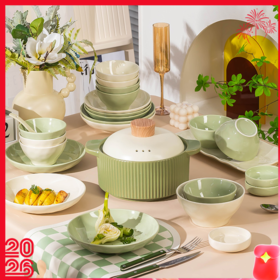【景德镇釉下彩碗碟套餐】法式简约奶油风 健康釉下彩陶瓷 可烤可微波