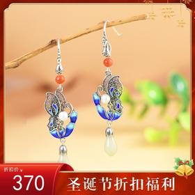 【蝴蝶破茧】S925银复古景泰蓝蝴蝶珍珠和田玉耳坠【SCH-TRS31844】