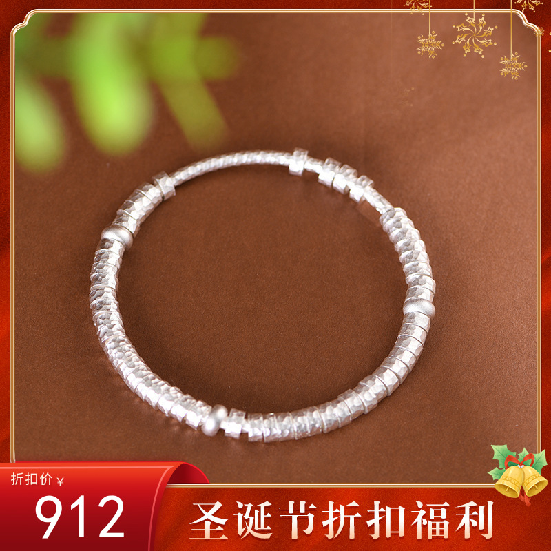 【素影】999银足银锤纹盘缠圈实心素银手镯【SCH-SZ0003-1.5-104】