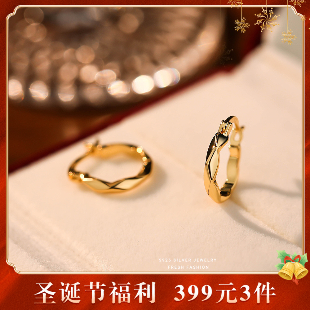 【夕影】S925银扭结棱面耳扣【YXS-E2239】