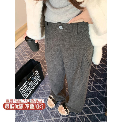 <曾小咸推荐>现货秒杀 ！微信超特价！直筒毛呢休闲裤 日常219.99 秒杀99.99！ 皮草外套 169.99！小香风外套 139.99！绑带灰色打底衫59.99！！ 商品图1