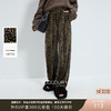三彩2025冬季新款豹纹丝绒长裤高腰松紧直筒裤宽松拖地裤休闲M 商品缩略图0