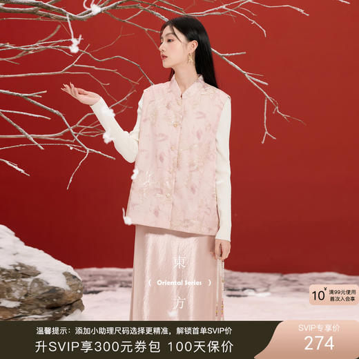 [宋轶同款]三彩【衔石填海】2025冬季新款绣花蓄热棉衣马甲立领无袖外套C 商品图0