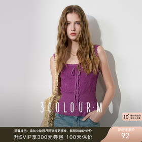 三彩2025夏季新款系带方领修身短款针织衫无袖套头毛衫外穿M