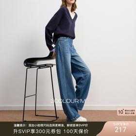 【磨毛】三彩2025冬季新款收腰直筒裤休闲牛仔长裤百搭宽松复古M
