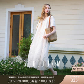 三彩2025夏季新款度假蕾丝连衣裙流苏系带A字裙宽松插肩袖长裙M