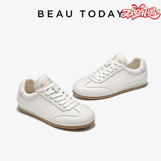 BeauToday 苹果头简约白色德训鞋复古软底女休闲鞋29880 商品图0