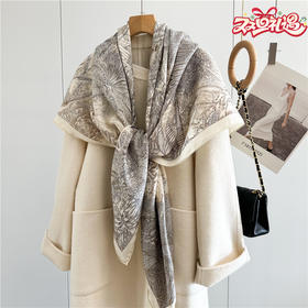 阿毣毣 双面异色真丝羊毛大方巾秋冬款保暖丝绒围巾女外搭披肩