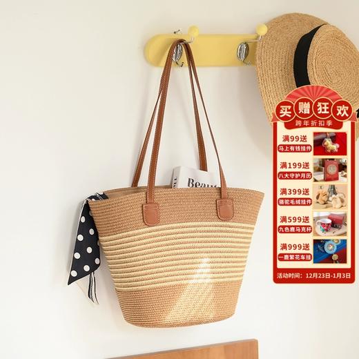 【敦煌草编托特包】大容量托特包高级感手工编织包度假 百搭单肩包 商品图0