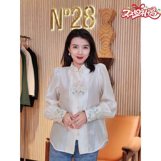 【破价】N°28 “大理衬衫”设计师衬衫新中式圆领刺绣长袖上衣9A11S005 商品图0