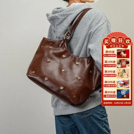 【敦煌小爱心·皮质托特包】2025新款复古简约单肩大容量托特包 商品图0