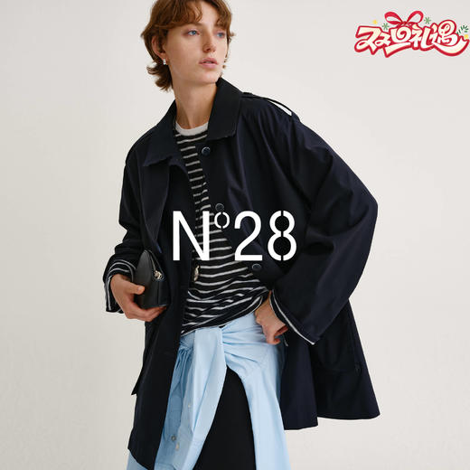 N°28 翻领单排扣风衣女秋经典通勤休闲极简风中长款外套885382F636 商品图0
