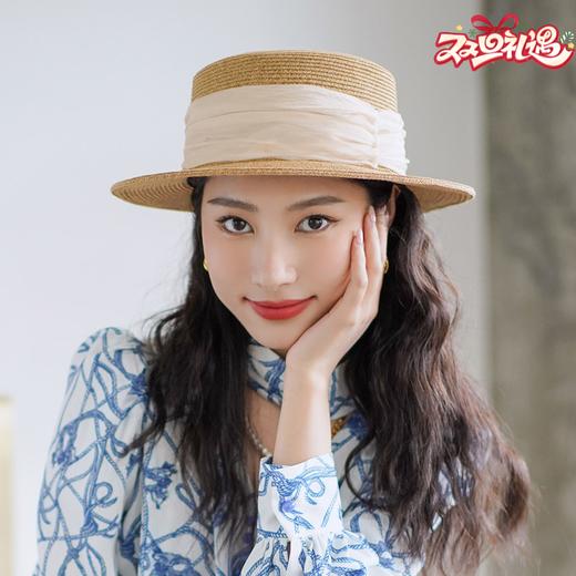 疯帽子 颜值系 夏季法式平顶礼帽遮阳草帽海边度假逛街 春夏 商品图0