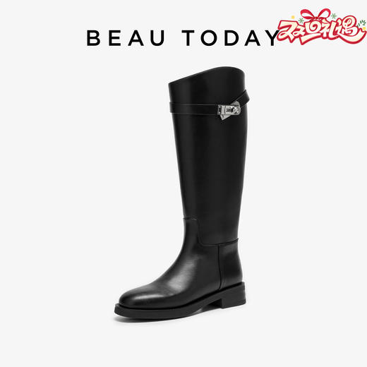 BeauToday 素面骑士靴长筒靴简约扣饰光面靴子01106 商品图0