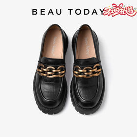 BeauToday真皮厚底乐福鞋英伦风小皮鞋项链鞋单鞋女鞋27748
