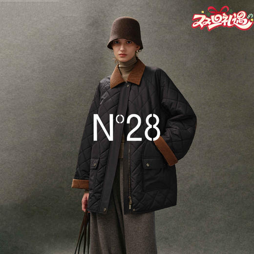 N°28 菱格纹棉服女撞色翻领中长款秋冬高级感复古外套8855A1Y051 商品图0