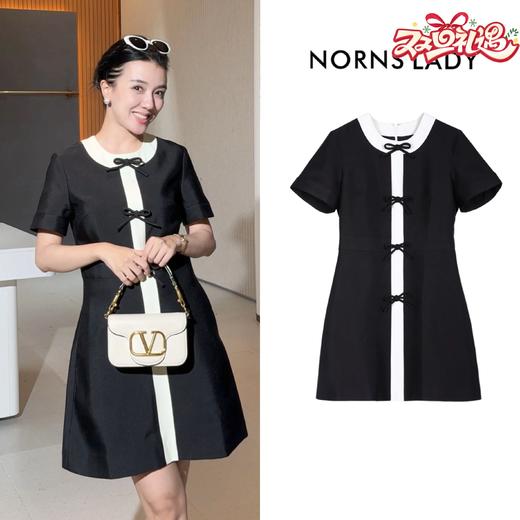 【破价】R30【蝴蝶结在逃公主】赫本风圆领短袖黑白拼接连衣裙收腰显瘦A字裙子 R25LF03009【现货】 商品图0