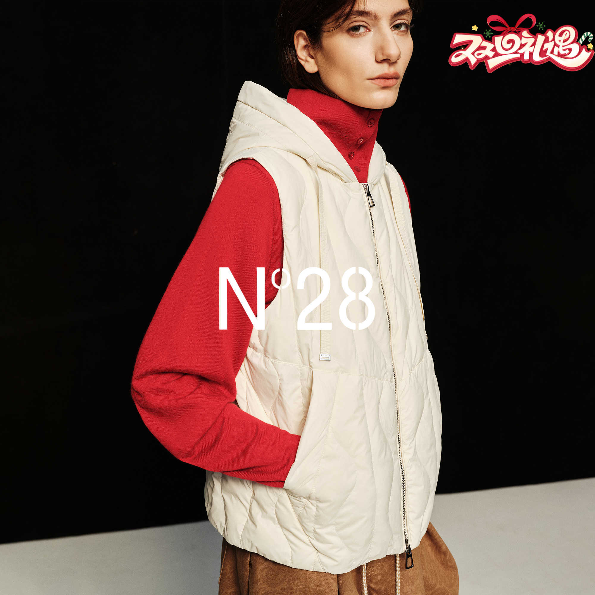 N°28 90白鹅绒服连帽马甲女宽松秋冬保暖无袖羽绒服背心马夹外套8855A1Y601/8855A1Y602 