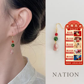 【敦煌春山茶·玛瑙耳环】国风手作 新中式天然石玛瑙耳环 复古文艺国潮 高级感耳饰