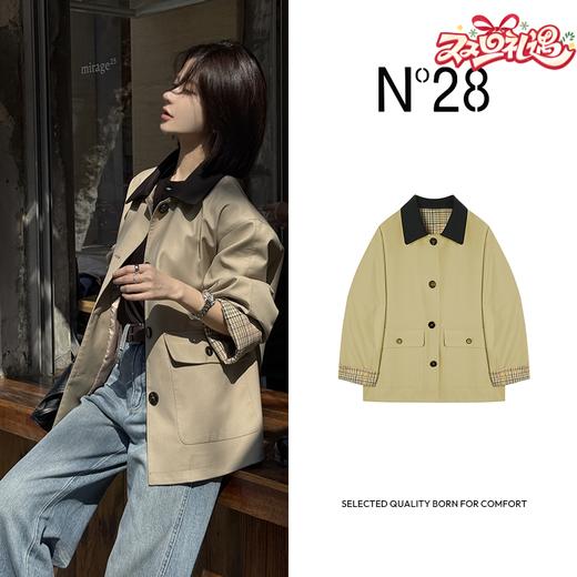 【破价】【巴恩风】气质高级中长款风衣 拼色格纹内衬外套895131F312 商品图0