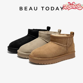 BeauToday 雪地靴加绒加厚棉靴真皮保暖雪地短靴08066