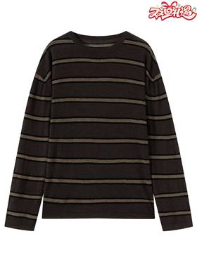 2025秋冬新款复古条纹长袖羊毛衫女宽松休闲通勤风显瘦韩版上衣895382M104