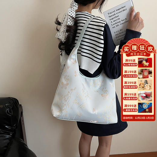 【敦煌新中式单肩包】敦煌新中式国风托特包女2025 新款夏时尚刺绣帆布单肩包休闲通勤腋下包 商品图0