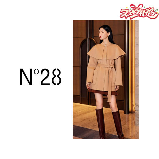 【破价】女装腰带款舒适毛呢大衣斗篷设计短款外套8252D023 商品图0