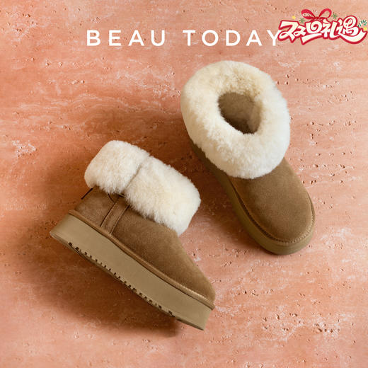 BeauToday 厚底雪地靴秋冬BT加绒棉靴女保暖毛绒棉鞋毛毛鞋08071 商品图0