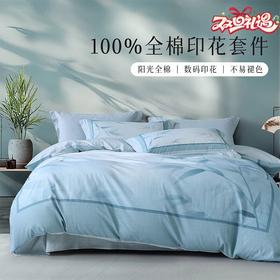 水星家纺 清竹晚韵床上用品 全棉简约舒适印花四件套
