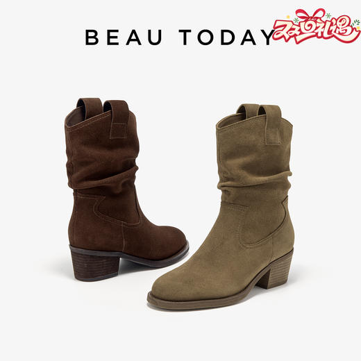 BeauToday 美拉德靴子堆堆靴女西部风时尚短靴06154 商品图0