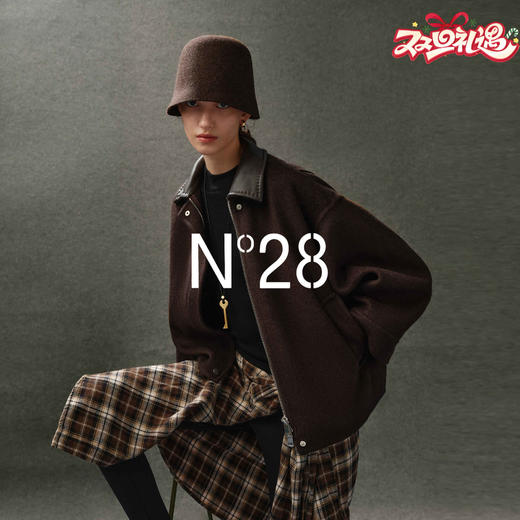 N°28【零压感】秋冬季山羊绒短外套女皮质拼接翻领羊毛夹克上衣8855A1D727  商品图0