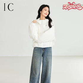 IC羊毛填充短款面包棉服 拉链式长袖纯色连帽外套