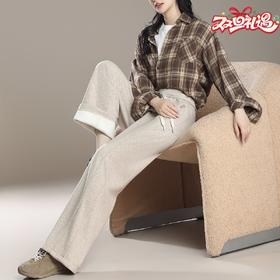 卷卷紫人字纹醋酸羊毛阔腿裤 不加绒/加绒可选 阔腿显瘦脚口小开叉设计百搭时尚直筒裤