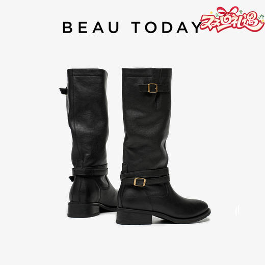 BeauToday 舒适骑士靴长筒靴 长靴百搭羊皮靴子01707 商品图0